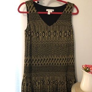 Black & gold drop waist shift dress  w pleats sz 6